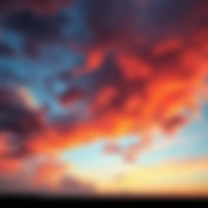 A sky filled with unusual cloud formations and vibrant colors, indicating possible changes in the environment.