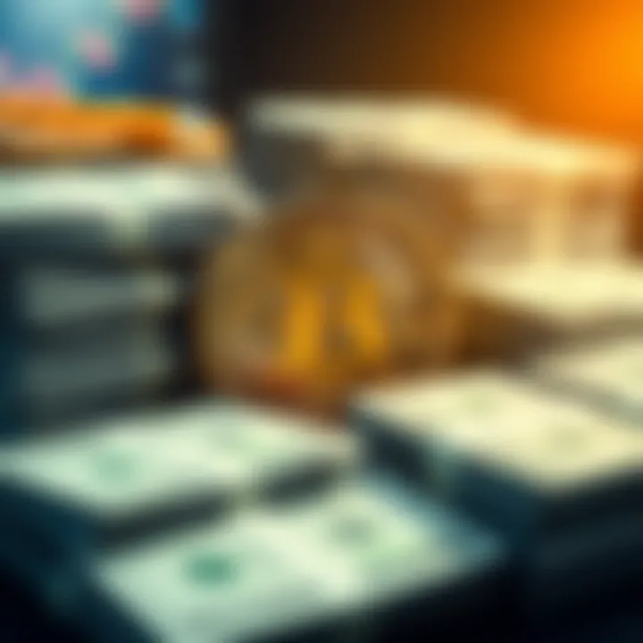 A visual representation of a Bitcoin symbol surrounded by stacks of cash, illustrating the $27.2 million investment in 220 BTC.