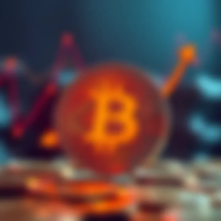 A graphic showing a large Bitcoin symbol with arrows indicating growth, representing Strategy's acquisition of Bitcoin.
