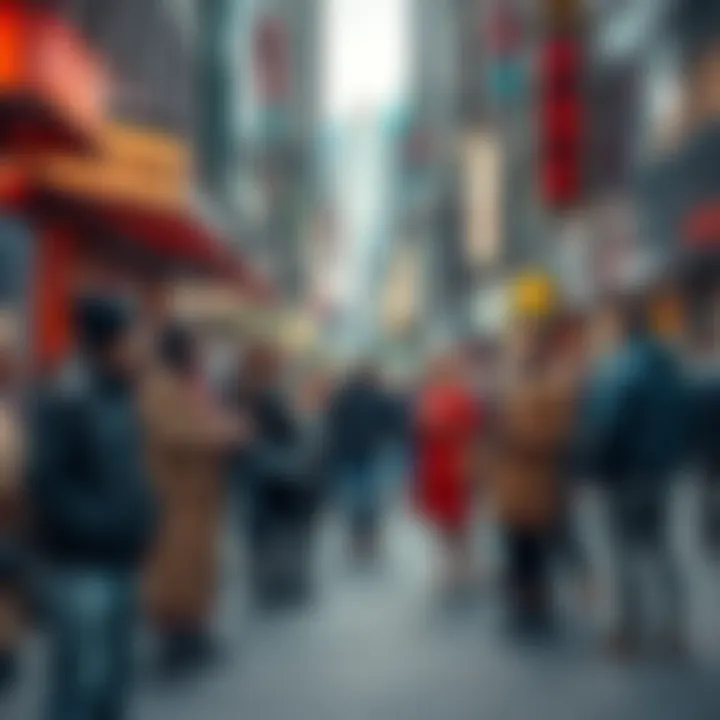 A group of people engaged in conversation on a city street, highlighting various views on prostitution and its regulation in society.