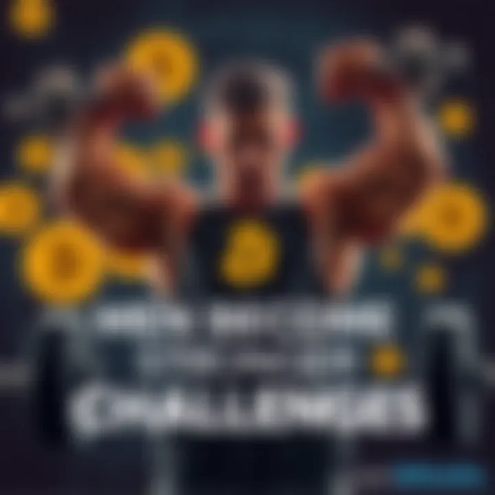 Strength Through Challenges A man lifting weights, symbolizing strength and resilience, with Bitcoin coins in the background to represent determination during tough times.