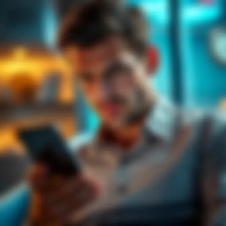 Man looking stressed with a phone in hand A worried husband checking financial losses on his phone, reflecting the aftermath of a failed crypto investment.