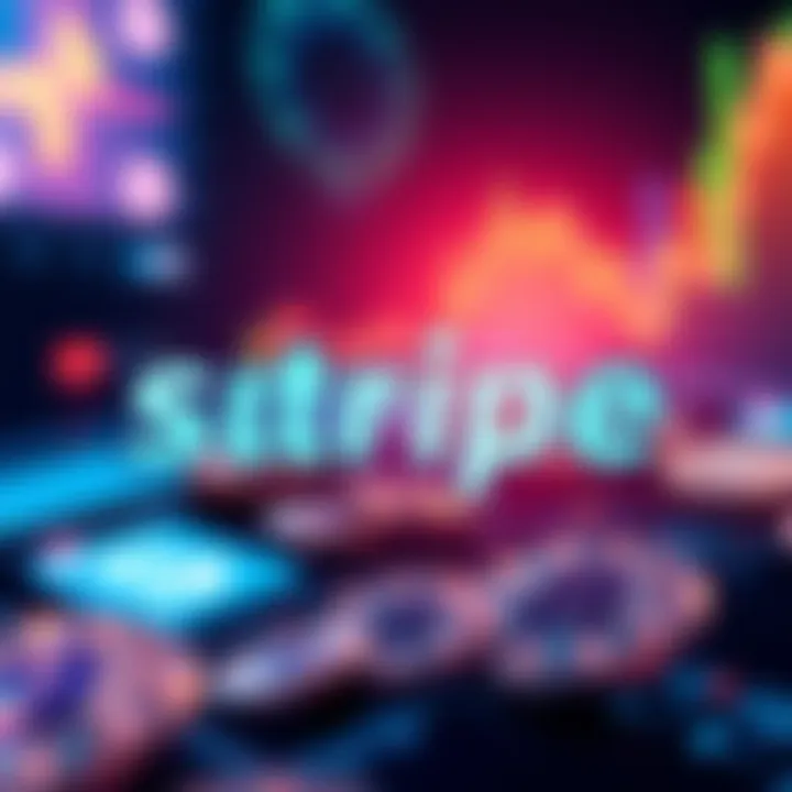 Illustration of Stripe logo with digital coins representing stablecoins, symbolizing global financial management.
