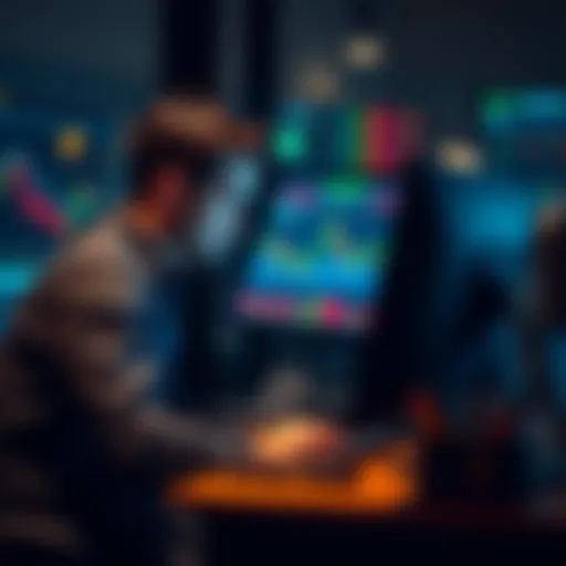A person sitting at a desk looking stressed while reviewing Bitcoin market charts on a computer screen, symbolizing the emotional toll of investing.