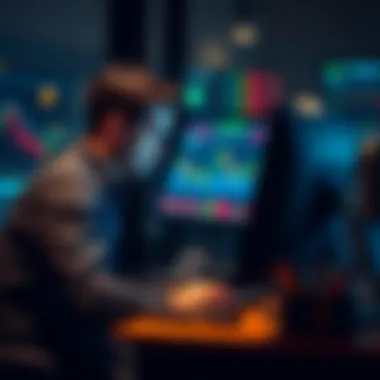 Struggling Bitcoin Investor A person sitting at a desk looking stressed while reviewing Bitcoin market charts on a computer screen, symbolizing the emotional toll of investing.