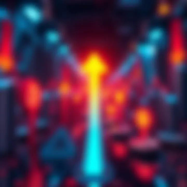 A visual representation of declining cryptocurrency profits with downward arrows and digital currency symbols