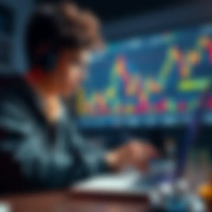 A college student looking at cryptocurrency charts on a laptop with a notepad and pen, symbolizing investment planning.