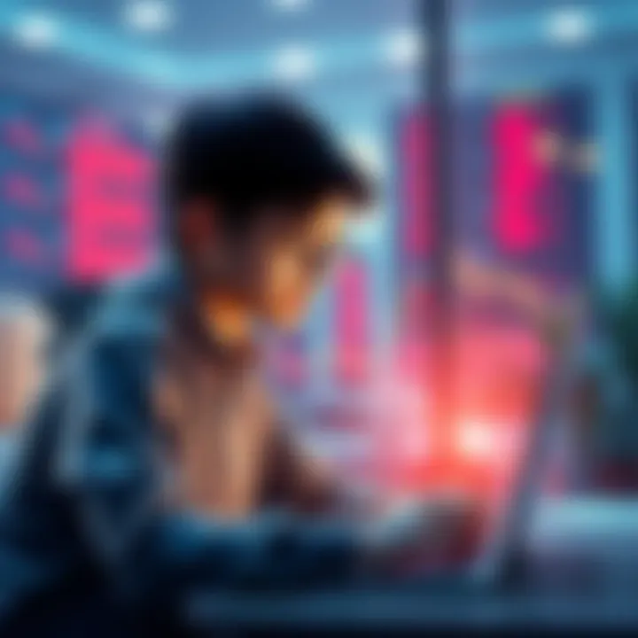 A university student looking at financial charts on a laptop, contemplating an investment in cryptocurrencies like XRP and Solana