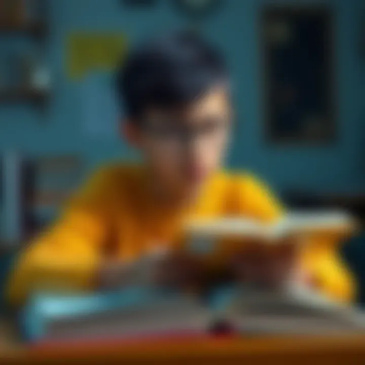 Student Studying Ahead of Class A student engaged in studying with books open, showing a focused expression as they work on the curriculum ahead of their classmates.