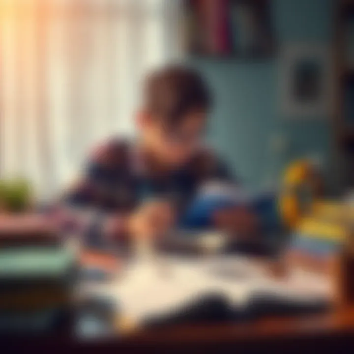 A student focused on studying with books and notes spread out on a desk, showing determination and engagement in learning without homework.