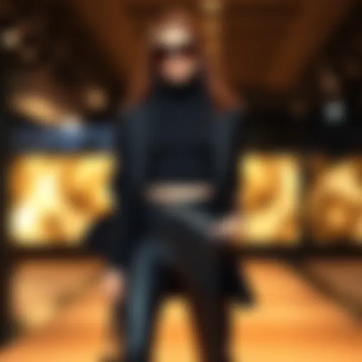 Stylish Black Outfit A sleek black outfit displayed on a model, showcasing modern fashion trends in a stylish way.