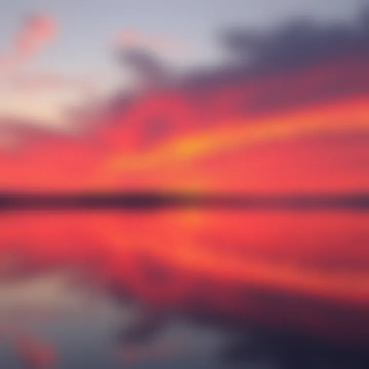 Sunset Over Calm Water A calm lake reflecting a vibrant sunset, symbolizing the passing of time and the beauty of each moment.