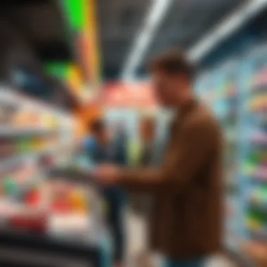 A modern supermarket checkout with digital payment options, showcasing blockchain technology in action.