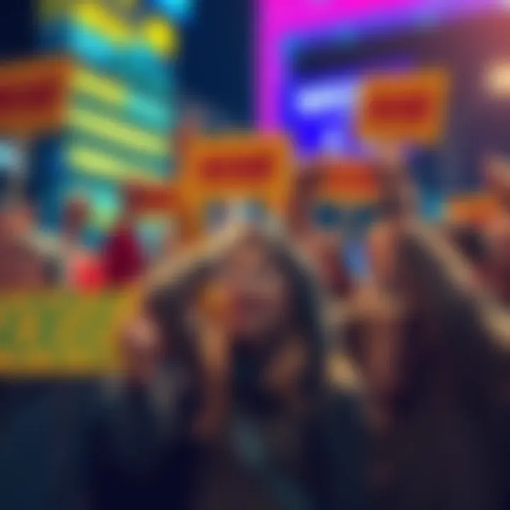 A group of people cheering and holding DOGE-themed signs as they rally for the cryptocurrency to hit 1 cent.
