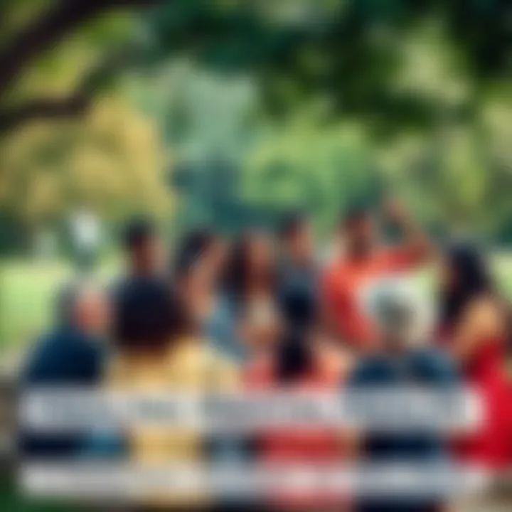 A group of diverse people gathered in a park, sharing and supporting each other during a wellness discussion.