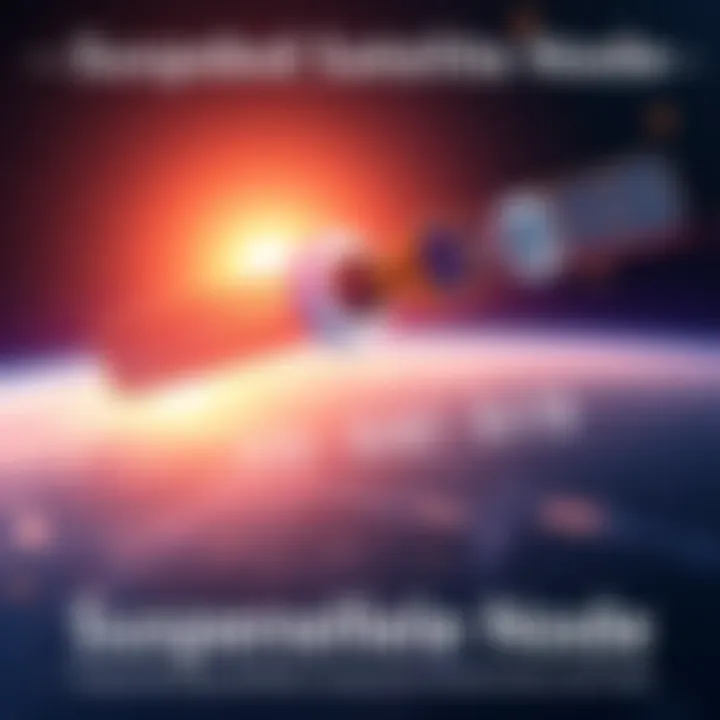 Illustration of a suspended satellite node with a timeline and profit indicators, showing the impact of suspension on earnings.