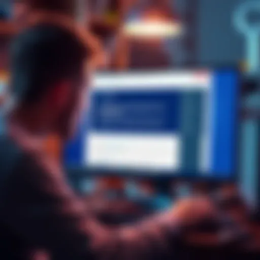 A computer screen displaying a suspicious email regarding unusual deposits in a Kraken account, with a concerned person looking at it.