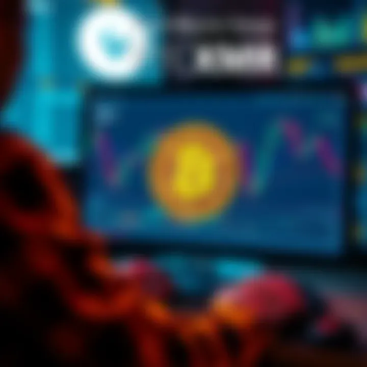 A person using a computer to exchange Bitcoin for Monero with graphs and crypto symbols displayed on the screen