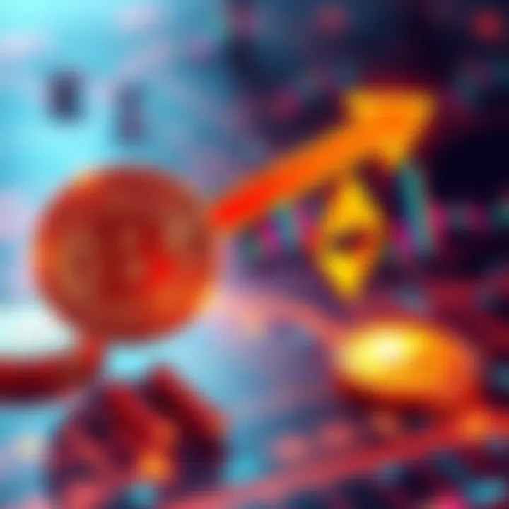 A digital representation of swapping USDC for Monero, showing currency symbols and an arrow indicating transaction flow.
