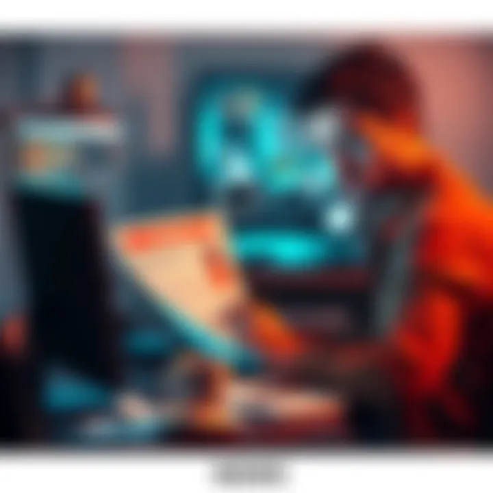 A person sitting at a computer, looking skeptical while reading about sweepstakes winners online, with notes and a coffee cup in front of them.