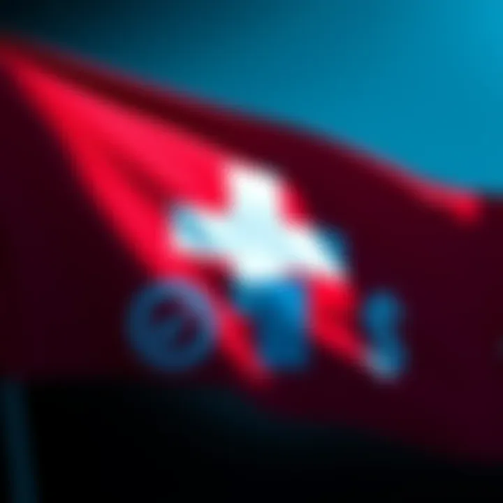 The Swiss flag alongside symbols representing frozen financial assets, highlighting Switzerland's shift from neutrality regarding Maduro's assets.