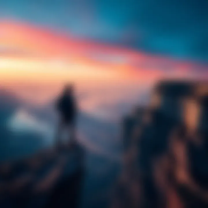 A person standing at the edge of a cliff, looking out at a vast horizon, symbolizing risk-taking and opportunities in life