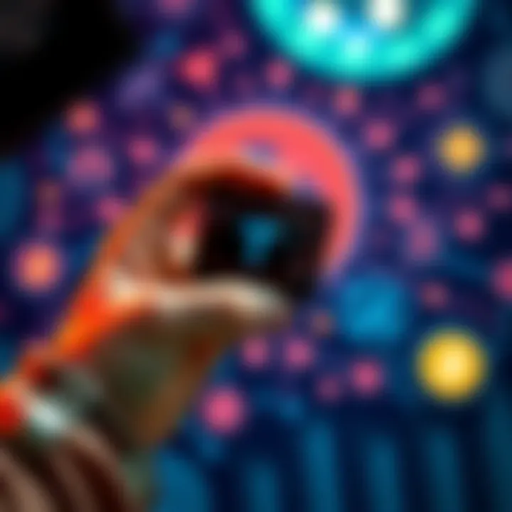 A person holding a Tangem hardware wallet, showcasing its compact design and features, with cryptocurrency icons in the background.