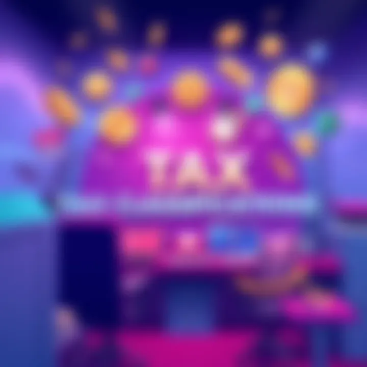 Illustration depicting various tax classifications for income, including dividends, interest, and capital gains with a vibrant tax season theme.