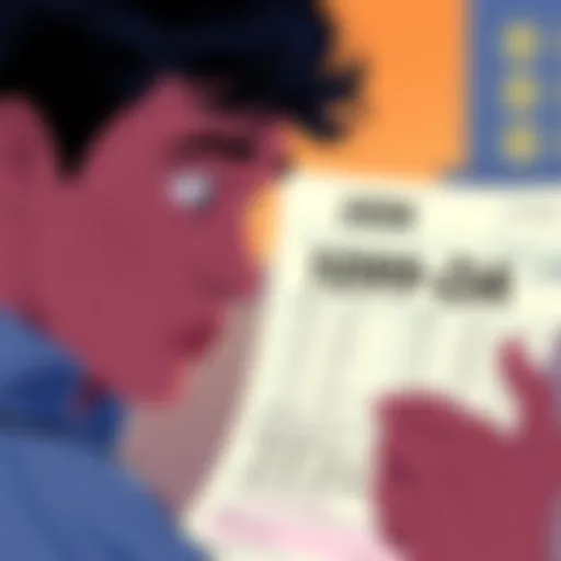 Illustration of a person looking confused at a tax form labeled 1099-DA with numbers on it, representing tax reporting for crypto transactions.