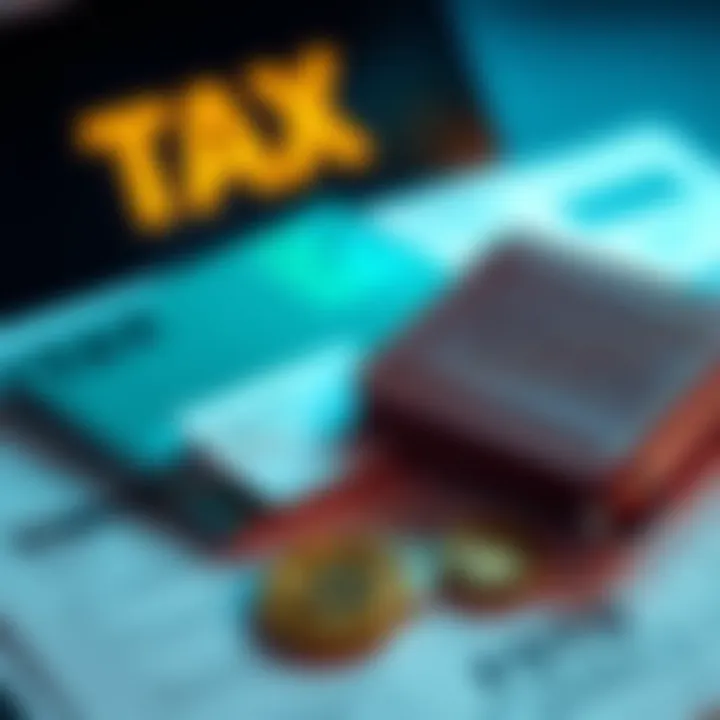 A visual representation of cryptocurrency wallets and tax forms with small transaction fees highlighted.