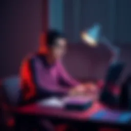 Taxpayer sitting at a desk with a laptop, looking relieved after filing taxes related to cryptocurrency