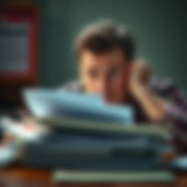 Taxpayer Frustration Over Missing Forms A worried taxpayer looks at a stack of papers with a calendar showing the April deadline, symbolizing stress over missing 1099-B forms from Kraken.