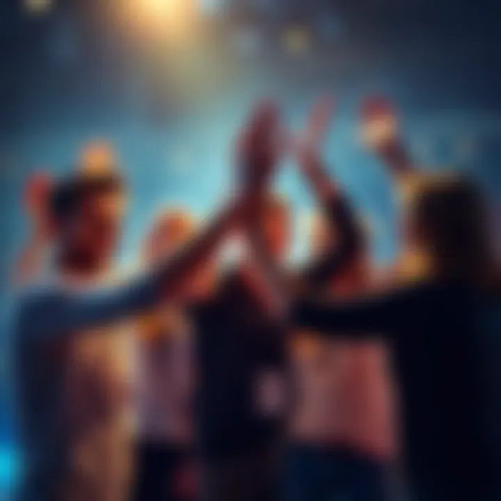 A group of people celebrating their return to the Top 40 rankings with smiles and high-fives