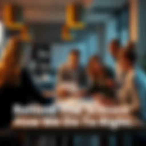 A diverse group of professionals discussing strategies around a table with charts and graphs in front of them.