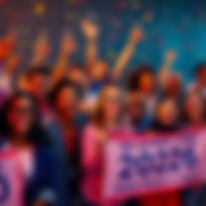 A diverse team of people celebrating with smiles and enthusiasm, holding banners about their plans for 2026.