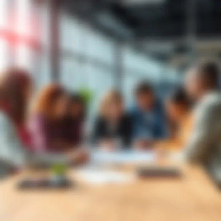 A diverse team brainstorming ideas around a table, showcasing collaboration and creativity in a bright office space.