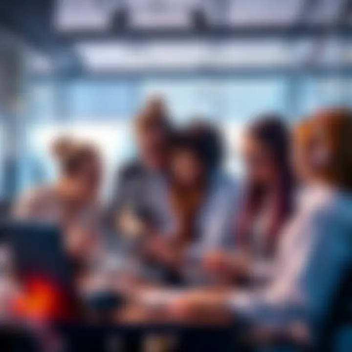 A group of people collaborating on a tech project, showcasing innovative tools and tech solutions in a modern office setting.