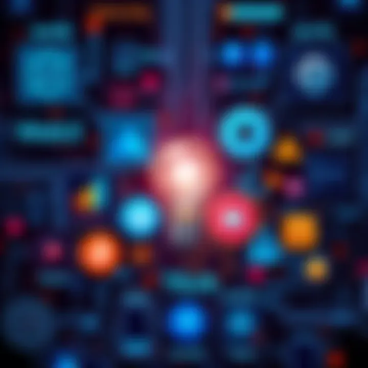 Tech Innovations A collage showing various emerging technologies like web3 applications, AI tools, and blockchain. A light bulb symbolizes new ideas and potential.