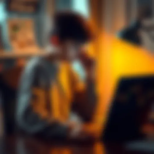 Teen Considering Bitcoin Investment A 16-year-old boy sits at a desk, pondering whether to borrow money for a Bitcoin investment, with a laptop showing Bitcoin charts in front of him.