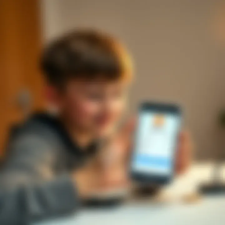 A 15-year-old holds a smartphone showing a Bitcoin purchase confirmation, excited about cryptocurrency investment. In the background, a Trezor Model T is visible on a table, suggesting plans for secure storage.