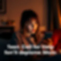 Teen texting for help A worried teenager sending a message on their phone, looking anxious in a dimly lit room.