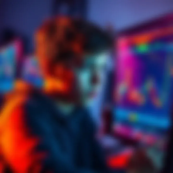 A concerned 17-year-old boy looking at a computer screen with financial charts, representing his father's risky crypto investment.