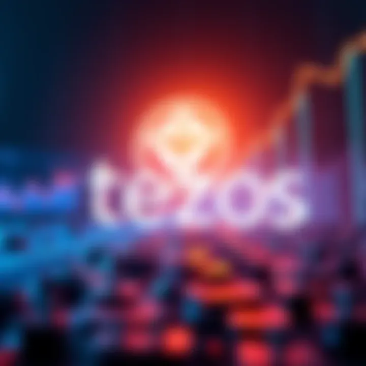 A visual representation of TenX investing $3.25 million in Tezos tokens, with a graph showing growth and Tezos logo in the background.