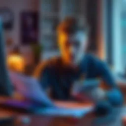 A person sitting at a desk, checking a hardware wallet and writing down a recovery phrase on paper, looking focused and cautious.