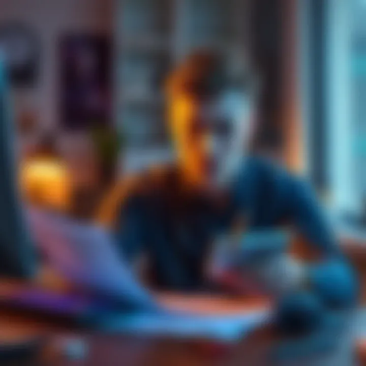 A person sitting at a desk, checking a hardware wallet and writing down a recovery phrase on paper, looking focused and cautious.
