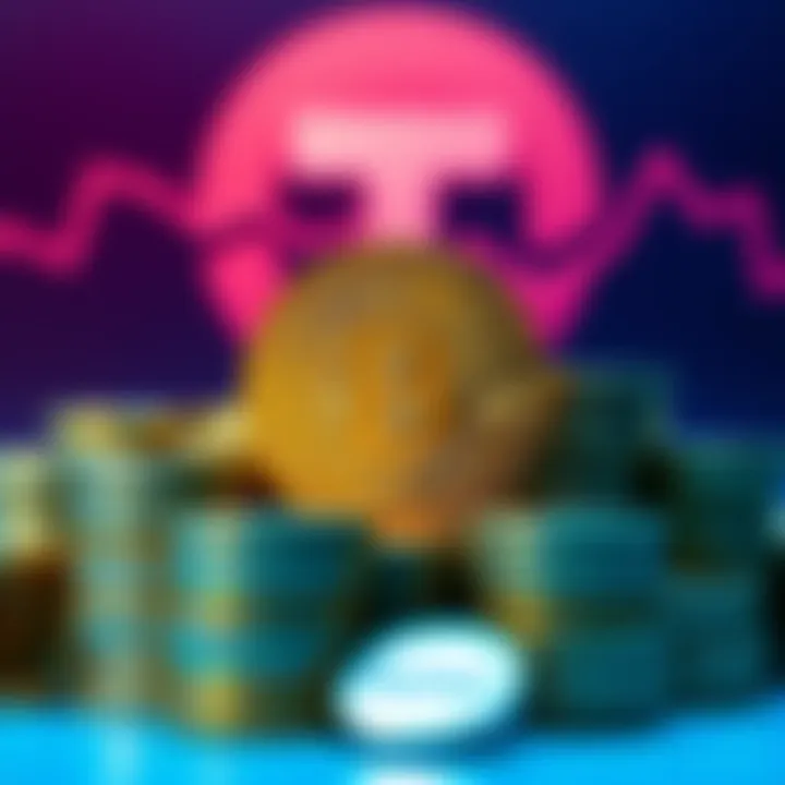 Tether Bitcoin Purchase Visual representation of Tether buying Bitcoin, showcasing stacks of Bitcoin with Tether logo in the background, symbolizing the $800 million investment.