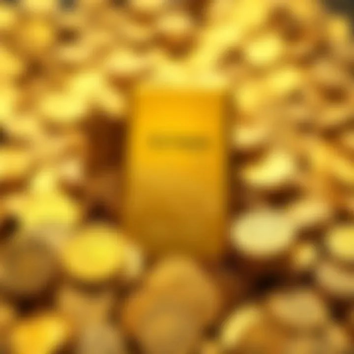 A gold bar surrounded by coins representing Tether's purchase of 132 tonnes of gold for $19.8 billion.