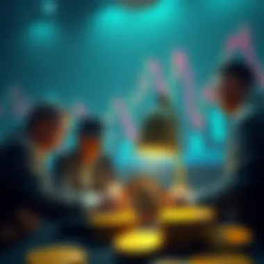 Tether Selling Bitcoin A visual representation of Tether representatives negotiating and selling Bitcoin amid a fluctuating market backdrop.