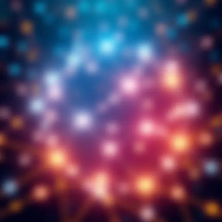 An illustration showing The Graph's network with AI and cross-chain connections highlighted, symbolizing upgrades and market trends.