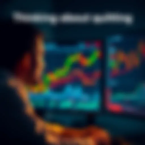 A person looking at a computer screen with stocks and trading charts, appearing contemplative as they consider their options